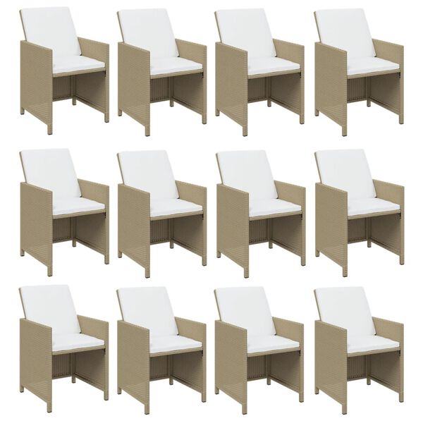 vidaXL 13 Piece Garden Dining Set with Cushions Poly Rattan Beige