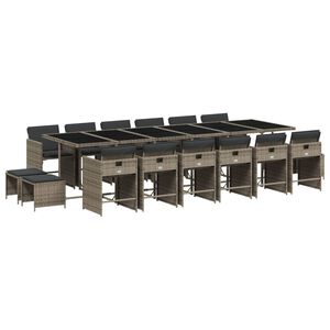 vidaXL 17 Piece Garden Dining Set with Cushions Grey Poly Rattan