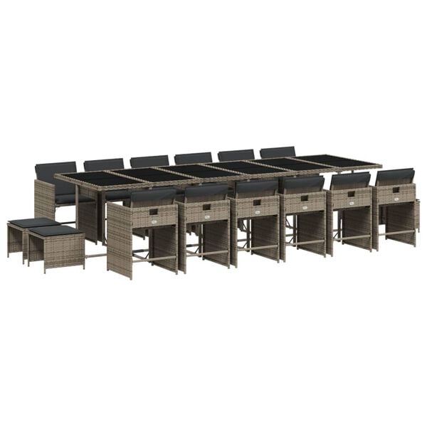 vidaXL 17 Piece Garden Dining Set with Cushions Grey Poly Rattan