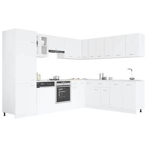vidaXL Kitchen Cabinet Set | White | Engineered wood, Glass | 14 piece set