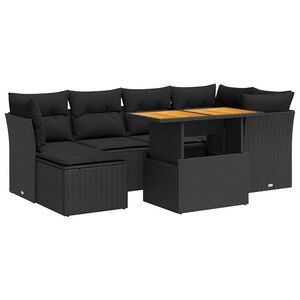 vidaXL 7 Piece Garden Sofa Set with Cushions Black Poly Rattan
