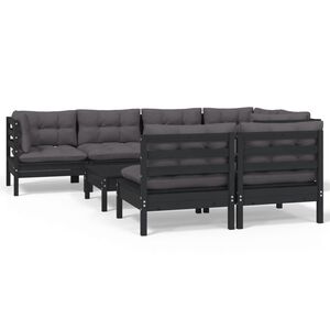 vidaXL 8 Piece Garden Lounge Set with Cushions Black Solid Pinewood