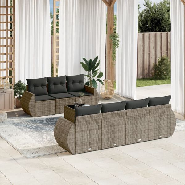 vidaXL 8 Piece Garden Sofa Set with Cushions Grey Poly Rattan