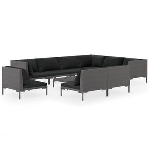 vidaXL 10 Piece Garden Lounge Set with Cushions Poly Rattan Dark Grey