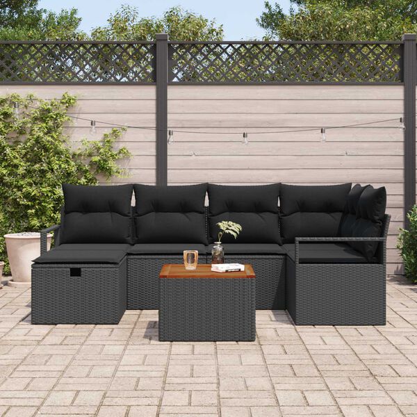 vidaXL Garden Sofa Set with Cushion 7 pcs Black Poly rattan