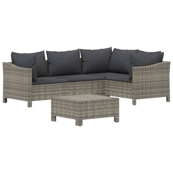vidaXL 5 Piece Garden Lounge Set with Cushions Grey Poly Rattan