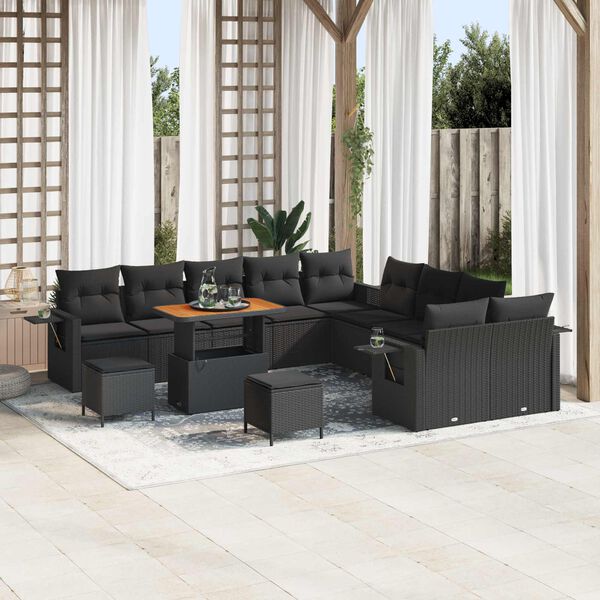 vidaXL Garden Sofa Set Height-Adjustable 13 pcs Black Poly Rattan