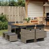 vidaXL 9 Piece Garden Dining Set with Cushions Grey Poly Rattan