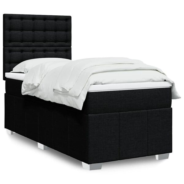 vidaXL Box Spring Bed with Mattress Black King Single Fabric