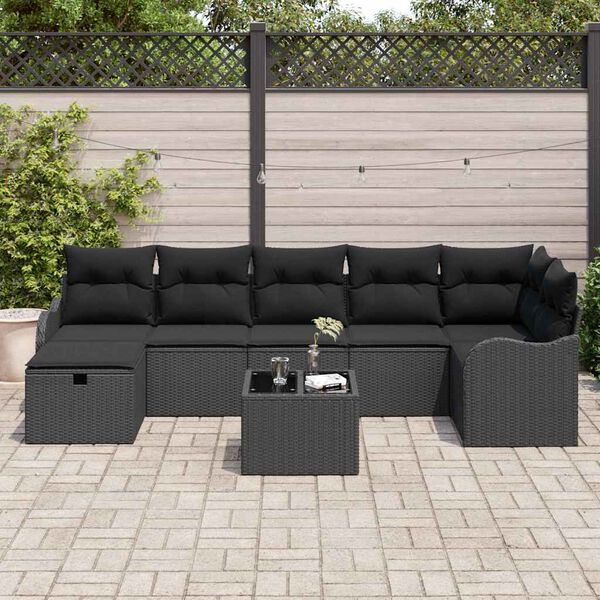 vidaXL Garden Sofa Set with Cushion 8 pcs Black Poly rattan