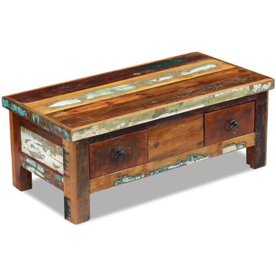 vidaXL Coffee Table Drawers Solid Reclaimed Wood 90x45x35 cm