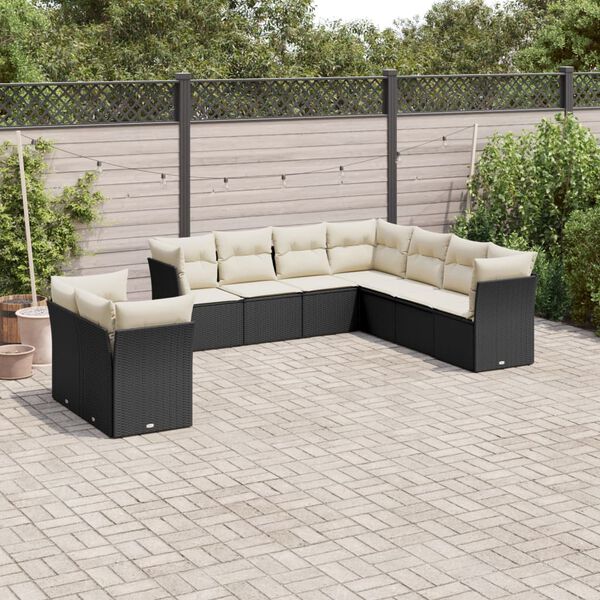 vidaXL 9 Piece Garden Sofa Set with Cushions Black Poly Rattan
