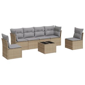 vidaXL 7 Piece Garden Sofa Set with Cushions Beige Poly Rattan