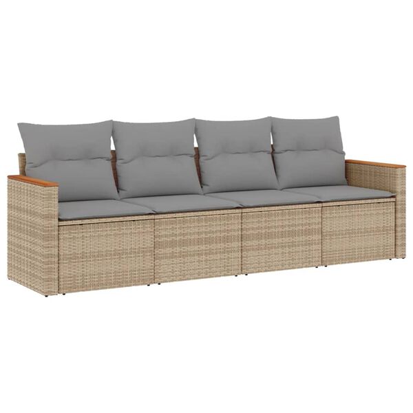 vidaXL 4 Piece Garden Sofa Set with Cushions Mix Beige Poly Rattan