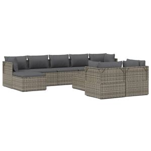 vidaXL 10 Piece Garden Lounge Set with Cushions Grey Poly Rattan