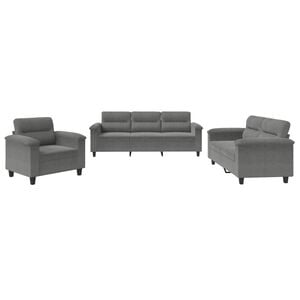 vidaXL 3 Piece Sofa Set with Cushions Dark Grey Microfibre Fabric