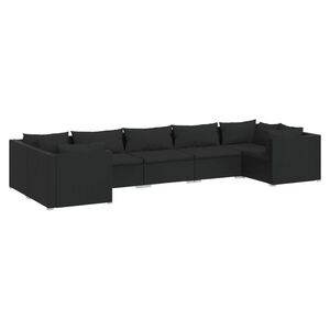 vidaXL 7 Piece Garden Lounge Set with Cushions Poly Rattan Black