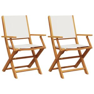 vidaXL Folding Chairs 2 pcs Cream White Solid Wood Acacia and Fabric