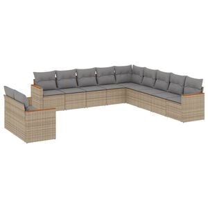vidaXL 11 Piece Garden Sofa Set with Cushions Mix Beige Poly Rattan