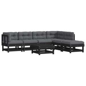 vidaXL 7 Piece Garden Lounge Set with Cushions Black Solid Wood