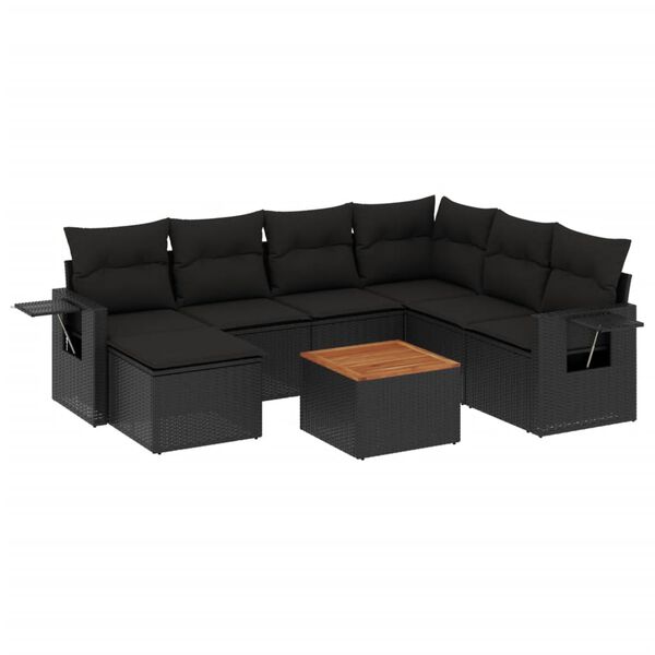 vidaXL 8 Piece Garden Sofa Set with Cushions Black Poly Rattan
