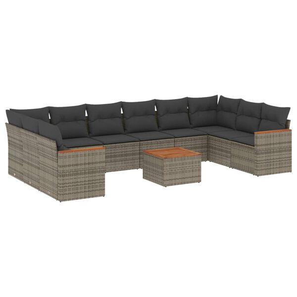 vidaXL 11 Piece Garden Sofa Set with Cushions Grey Poly Rattan