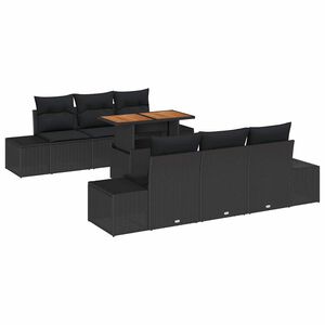 vidaXL Garden Sofa Set 7 pcs Black Poly Rattan