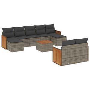 vidaXL 10 Piece Garden Sofa Set with Cushions Grey Poly Rattan