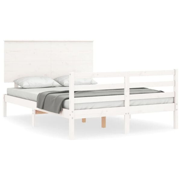 vidaXL Bed Frame without Mattress White Double Solid Wood