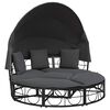 vidaXL Outdoor Lounge Bed with Canopy and Cushions Black Poly Rattan