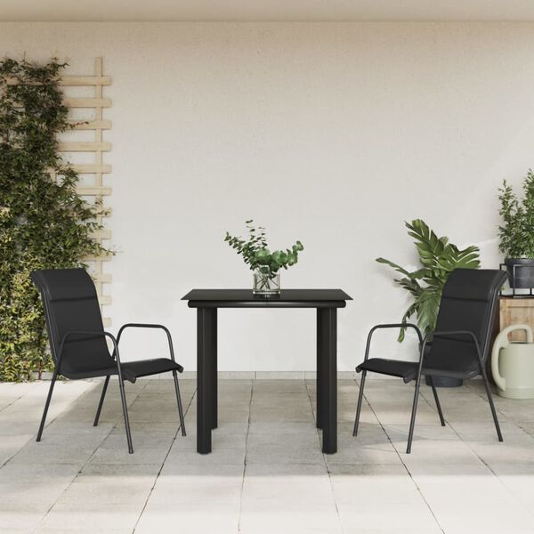 vidaXL 3 Piece Garden Dining Set Black Steel and Textilene