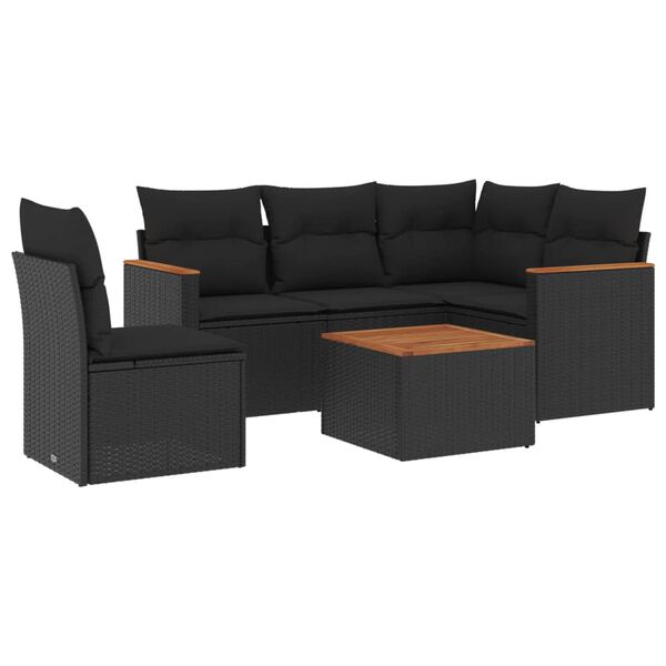 vidaXL 6 Piece Garden Sofa Set with Cushions Black Poly Rattan
