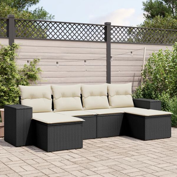 vidaXL 6 Piece Garden Sofa Set with Cushions Black Poly Rattan