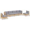 vidaXL 6 Piece Garden Lounge Set with Grey Cushions Solid Pinewood