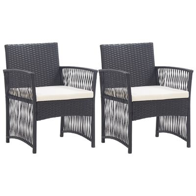 vidaXL Garden Armchairs with Cushions 2 pcs Black Poly Rattan