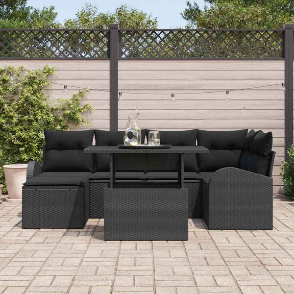 vidaXL Garden Sofa Set 7 pcs Black Poly rattan and powder-coated steel