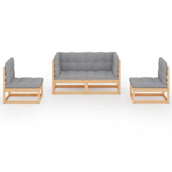 vidaXL 4 Piece Garden Lounge Set with Cushions Solid Pinewood