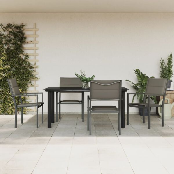 vidaXL 5 Piece Garden Dining Set Black Steel and Textilene