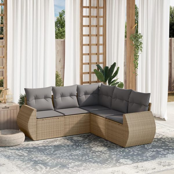 vidaXL 5 Piece Garden Sofa Set with Cushions Beige Poly Rattan