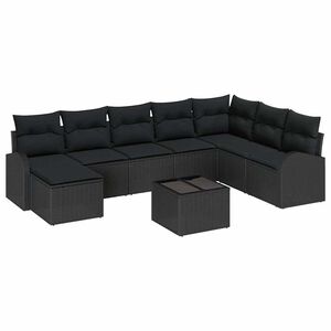 vidaXL Sofa Set with Cushion with Storage 9 pcs Black Poly Rattan