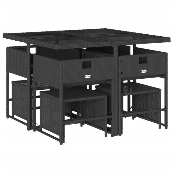 vidaXL 9 Piece Garden Dining Set with Cushions Black Poly Rattan