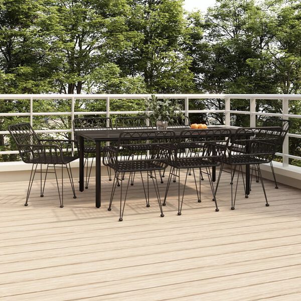 vidaXL 9 Piece Garden Dining Set Black Poly Rattan