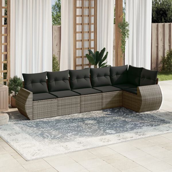 vidaXL 6 Piece Garden Sofa Set with Cushions Grey Poly Rattan