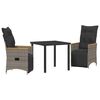 vidaXL Garden Dining Set 3 pcs Grey Poly Rattan