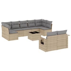 vidaXL 10 Piece Garden Sofa Set with Cushions Beige Poly Rattan