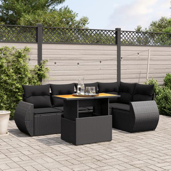 vidaXL 6 Piece Garden Sofa Set with Cushions Black Poly Rattan