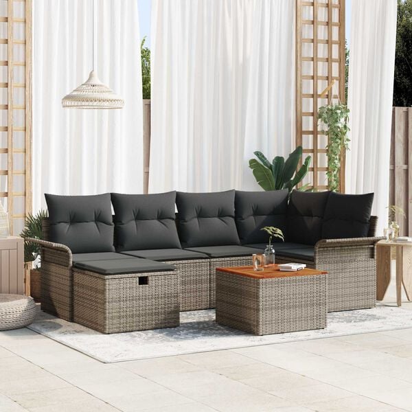 vidaXL Garden Sofa Set with Cushion 7 pcs Grey Poly rattan