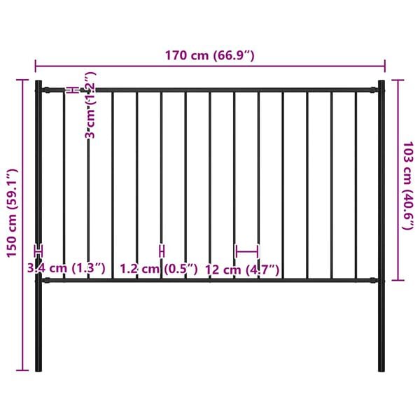vidaXL Fence Panel Woerden with Posts Steel 1.7x1 m Black
