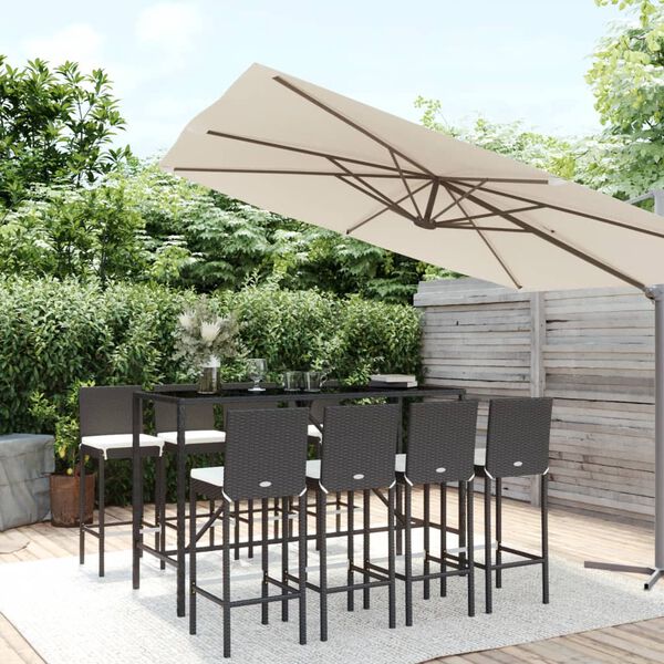 vidaXL 9 Piece Outdoor Bar Set with Cushions Black Poly Rattan