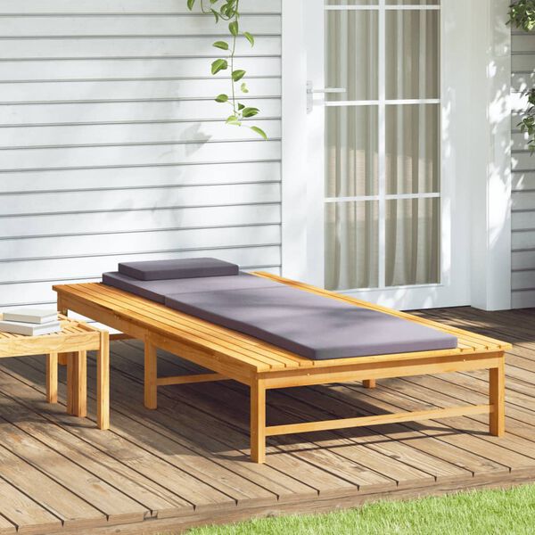vidaXL Sun Lounger with Dark Grey Cushion and Pillow Solid Wood Acacia